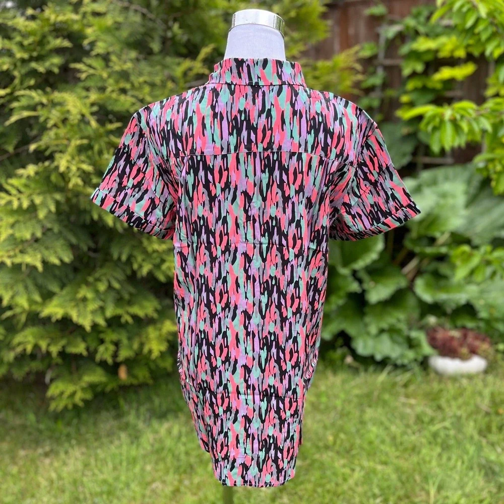 Wildfang The Empower SS Button Up Shirt Abstract Multi Color Rayon WN8600 Small - Picture 3 of 7
